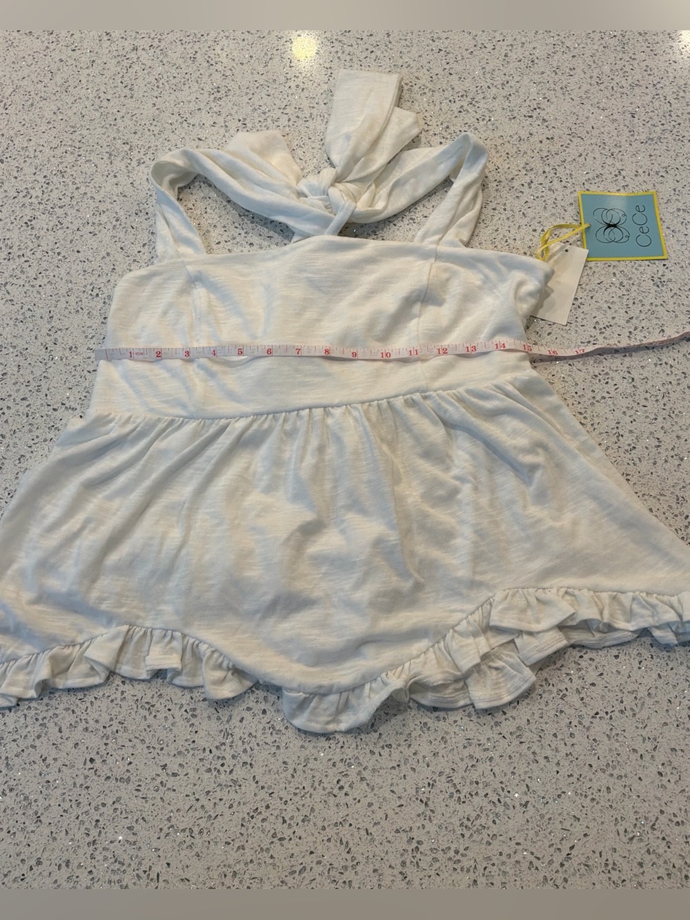 CeCe White Knot-Back Ruffle Top Size M - Picture 9 of 9